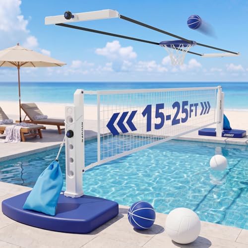 2-in-1 pool volleyball net and hoop set