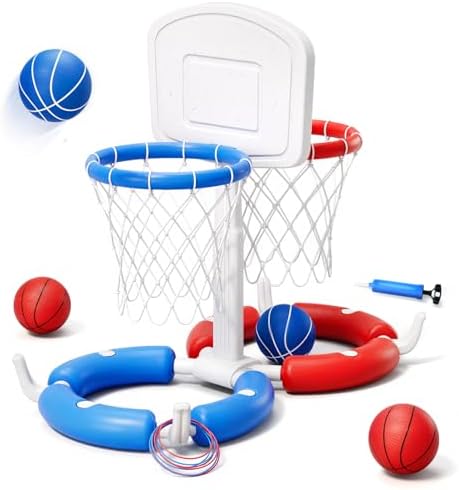 Double floating pool hoop with backboard